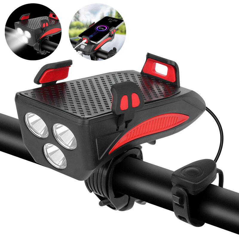 4-in-1 400LM Bike Light + USB Horn Lamp + Phone Hold + Power Bank 3 Modes LED Headlight 5 Modes Horn Waterproof Cycling