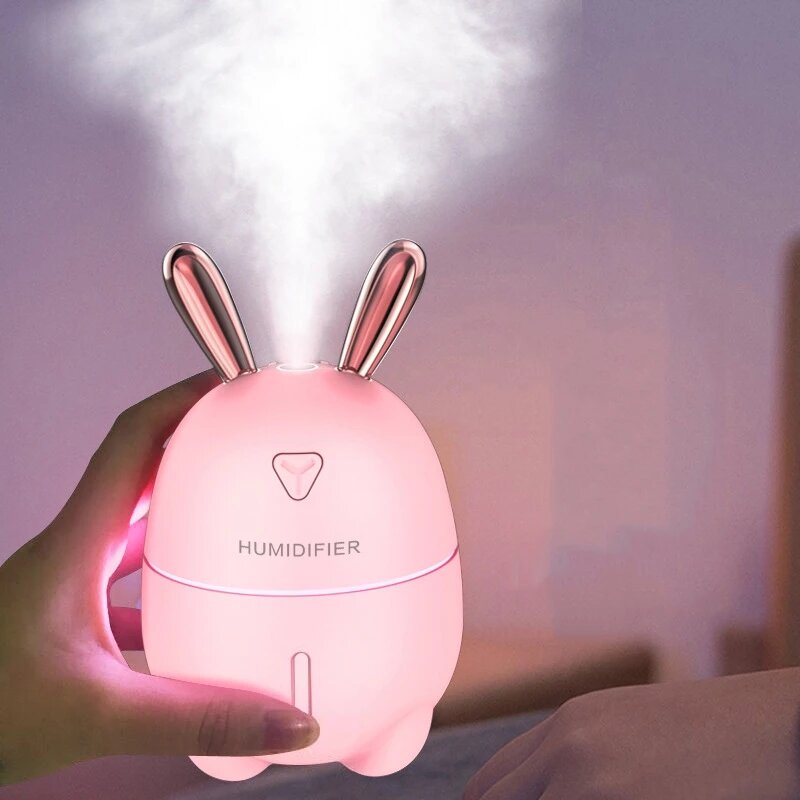 

300ML Mini Air Humidifier Cute Rabbit USB Aroma Essential Oil Diffuser Colorful Night Light Car Office Air Purifier Mist