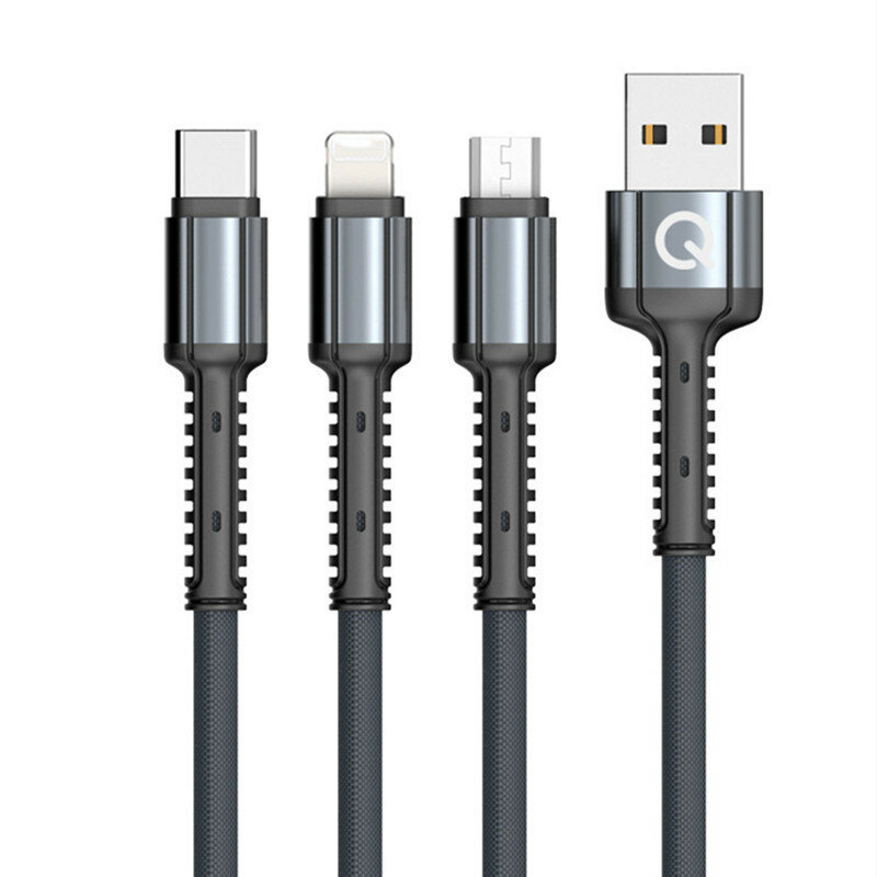 

QOOVI CC-019C 3 in 1 3A for lightning / Micro USB / Type-C Fast Charging Data Cable for iPhone 12 Mini 12 Pro Max for Sa
