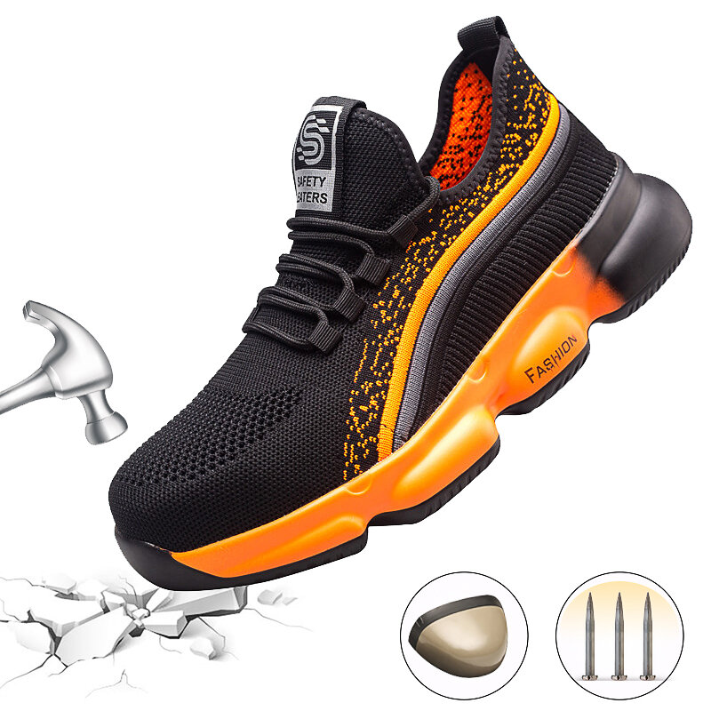 Women Men Safety Shoe Anti-smash Steel Toe Work Boots Breathable Running Shoes...