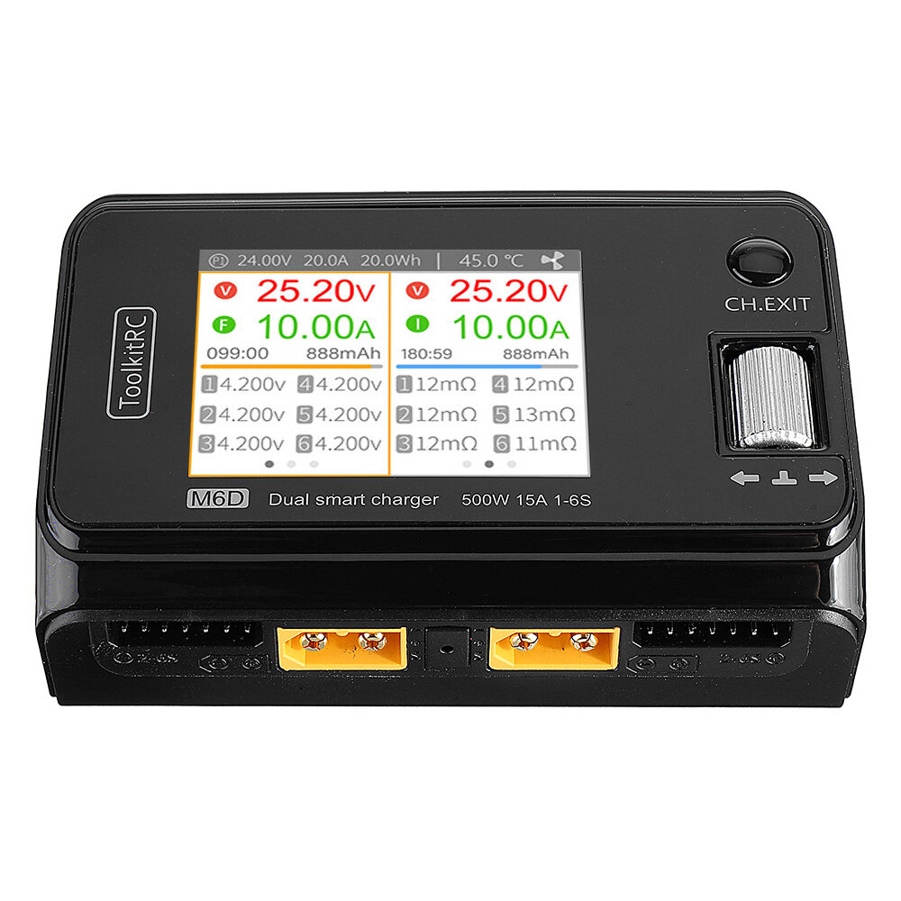 ToolkitRC M6D 500W 15A High Power DC Dual Smart Charger Discharger for 1－6S Lipo LiHV Lion NiMh Pb Battery － Black