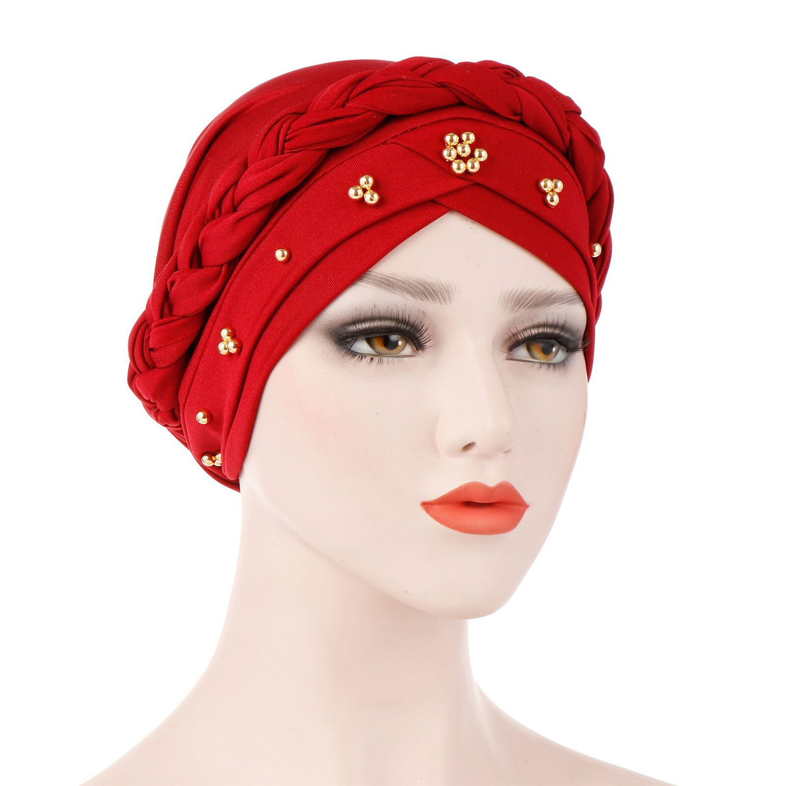 Women Cotton Multi Color Solid Casual Sunshade Rivet Decor Side Braid Baotou Hats Beanie Hats
