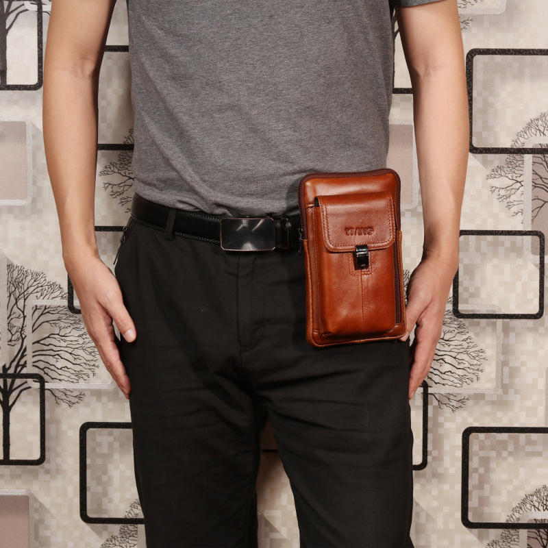Men Genuine Leather Waist Bag Shoulder Bag Phone Bag