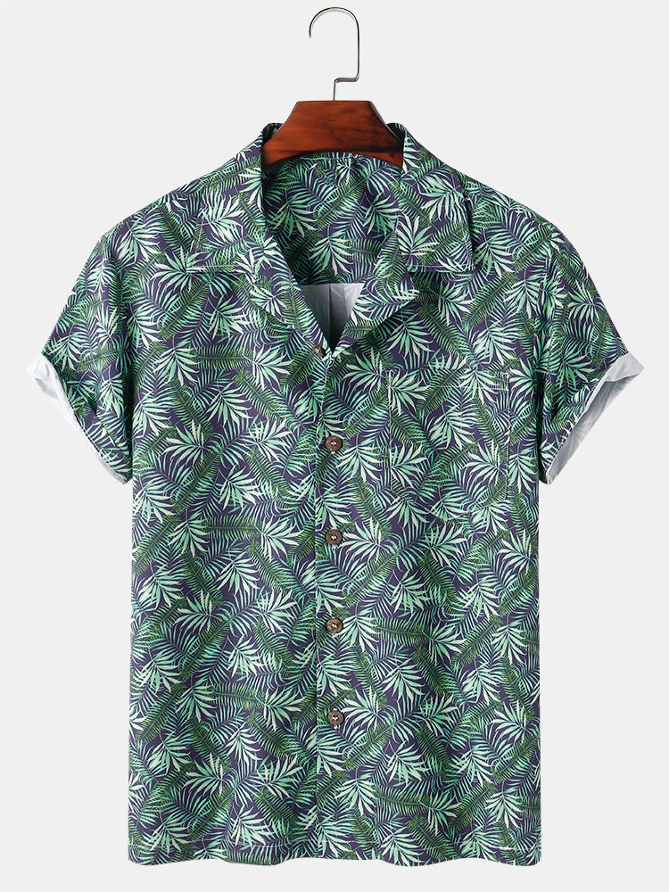 

Tropical Leaves Print Mens Hawaii Casual Revere Collar Short Sleeve Shirts