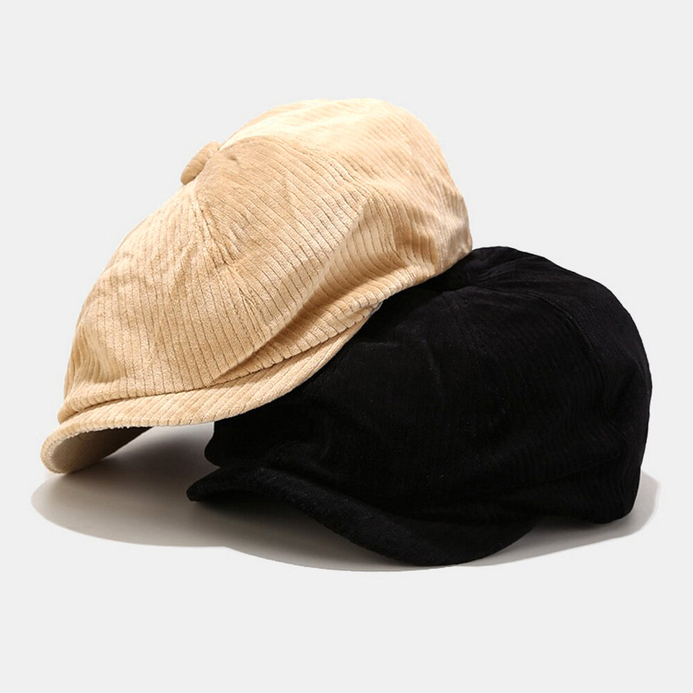 Men Corduroy Fashion Solid Casual Literature Painter Trend Beret Hat Octagonal Hat