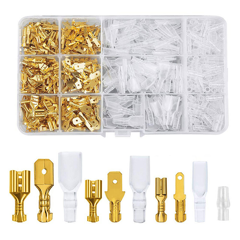 135/270/315PCS Box Insulated Male Female Wire Connector 2.8/4.8/6.3MM Golden Electrical Crimp Terminals Termin Spade Connectors Assorted Kit