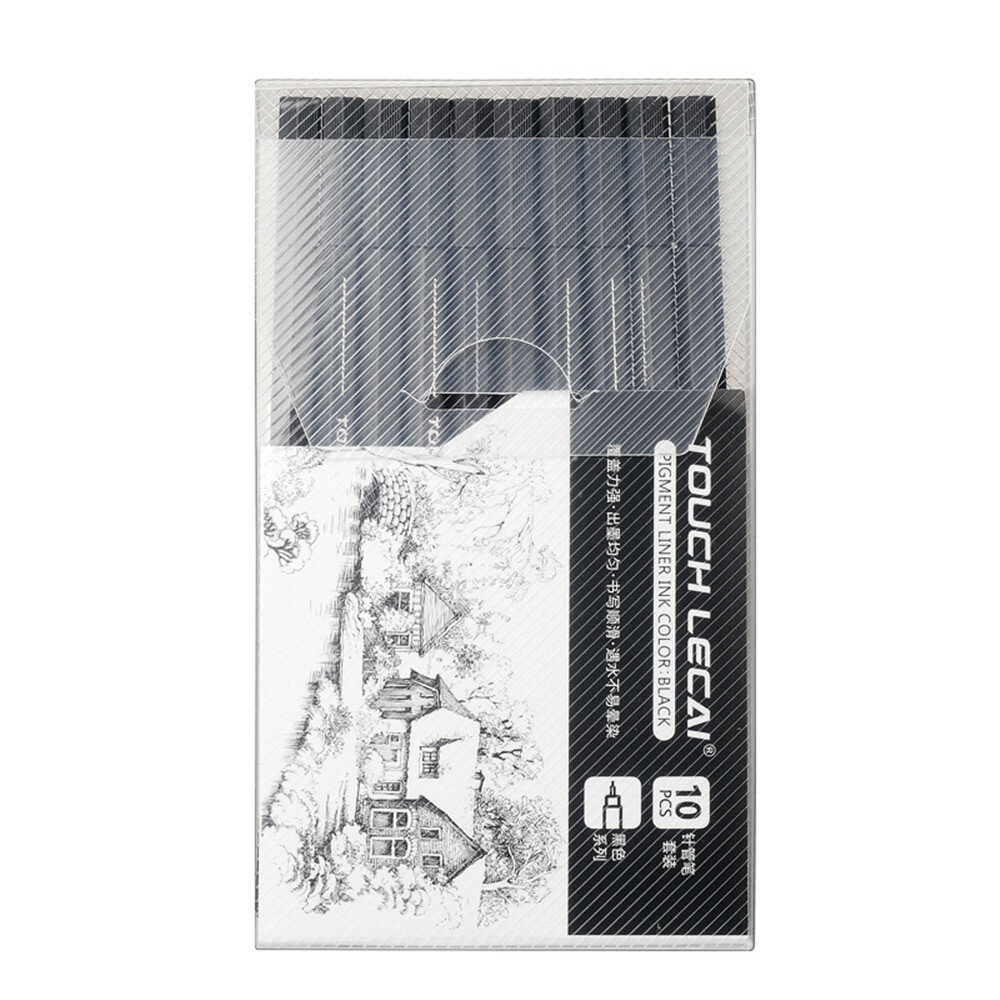 Touchlecai 10pc / set Micron Pen Set Brush Waterproof Black Ink Sketch Pen Drawing Art Markers Stati