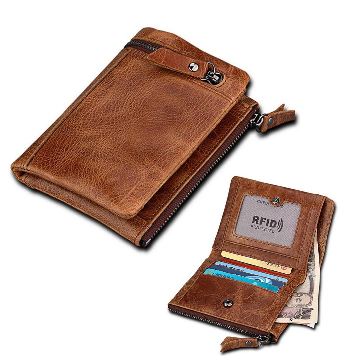IPRee® Men RFID Bloccaggio Portafoglio corto Vera Pelle Borsa marrone porta carte da coin