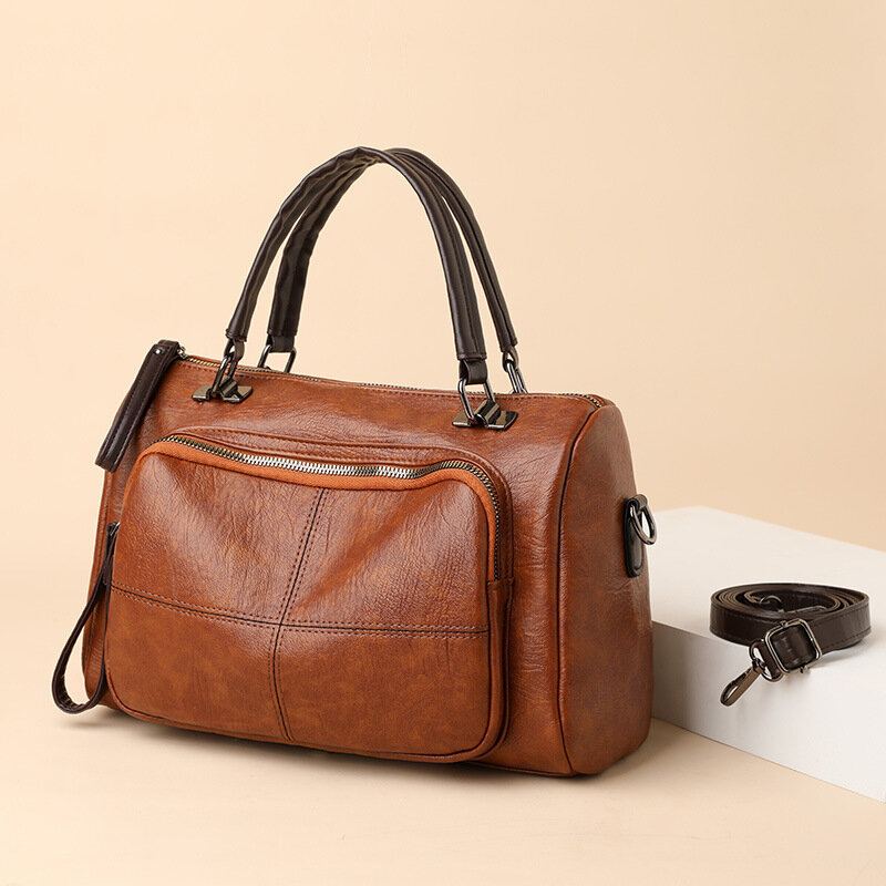 Women Faux Leather Vintage Anti-Theft Large Capacity Tote Handbag Shoulder Bag