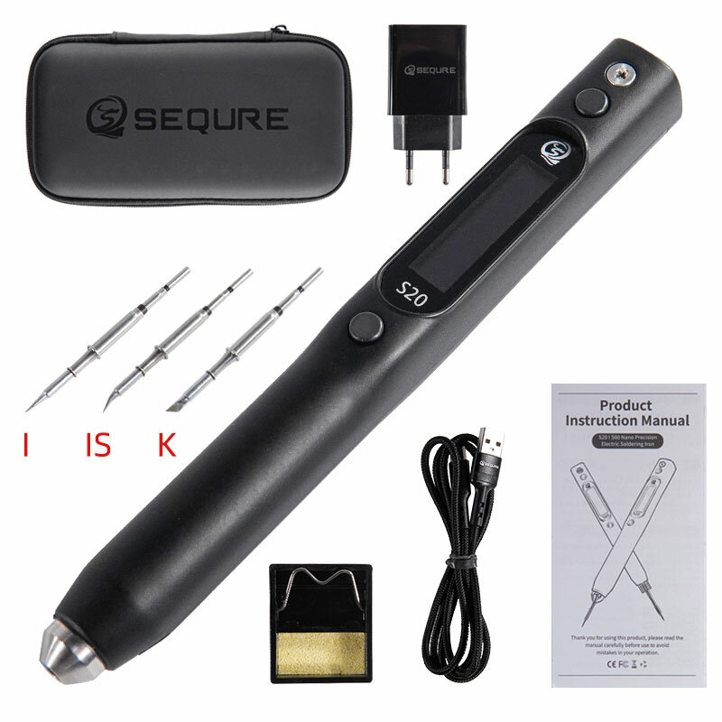 SEQURE DC Soldering Iron-S20K+I+IS European Standard-with 3 Soldering Iron Tips Tool+Holder+Storage Bag