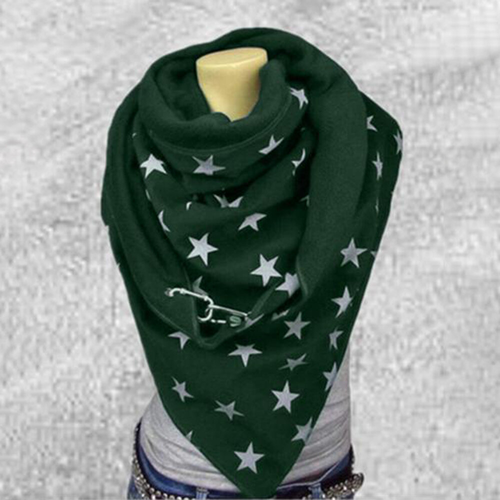 Women Cotton Plus Thick Keep Warm Winter Outdoor Casual Stars Pattern Multi-purpose Scarf Shawl