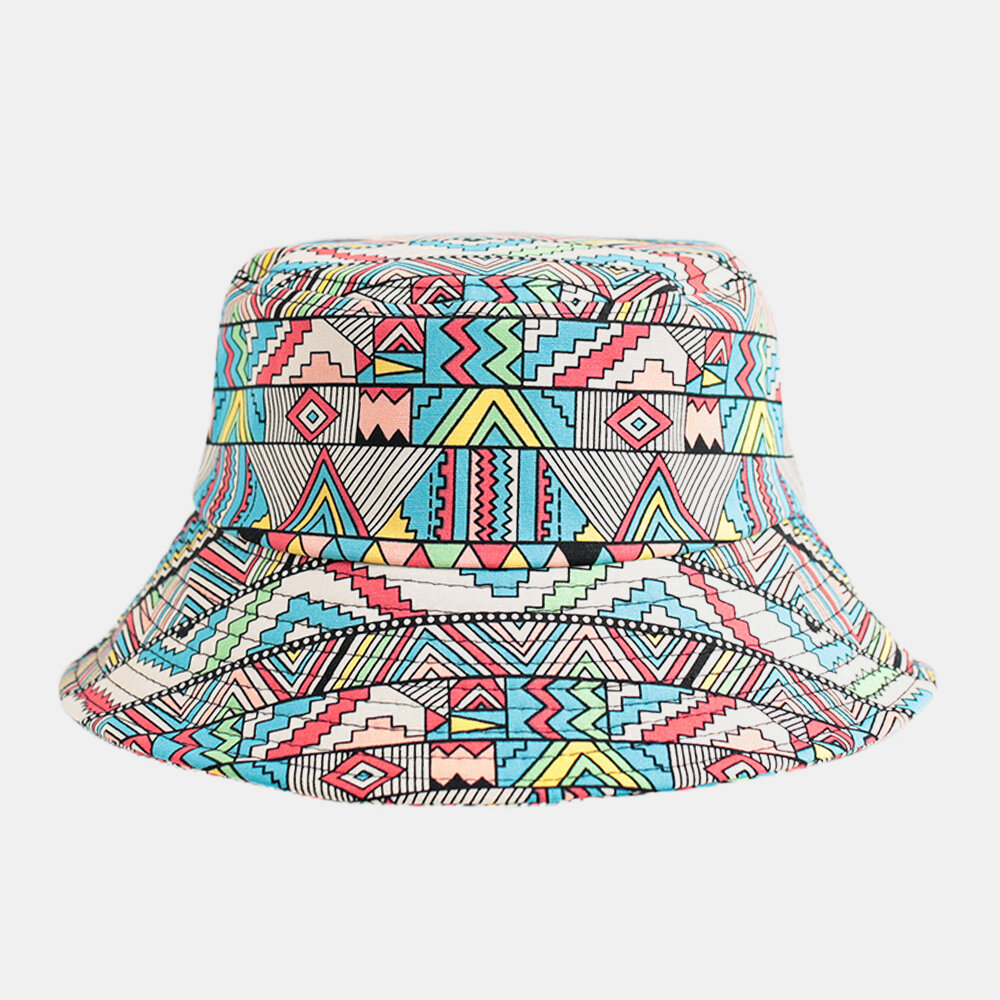 Unisex Cotton Color Abstract Geometric Pattern Outdoor Casual Sunshade Hat Bucket Hat Send Windproof