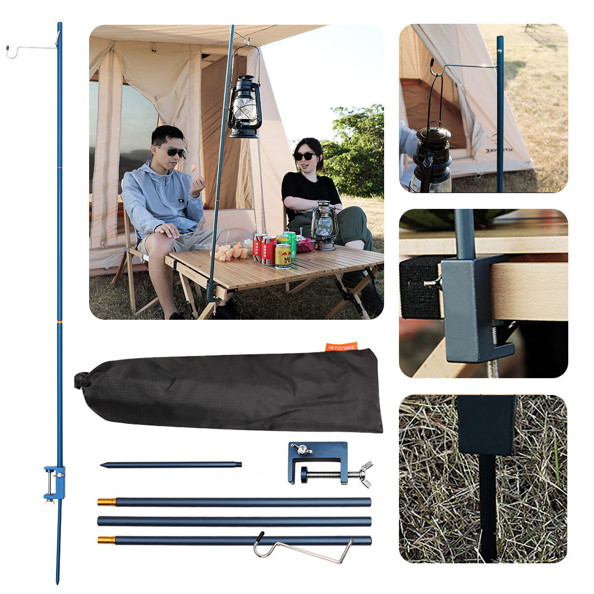 Camping Table Folding Lamp Pole Portable & Lightweight Aluminum Equipment Light Lamp Lantern Stand Holder for Picnic, Hi