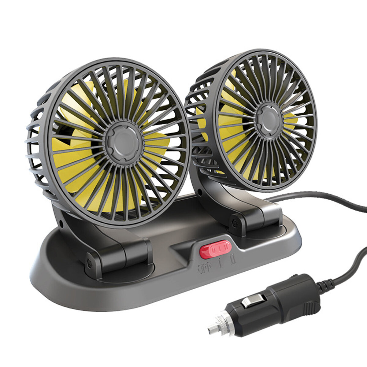 12V Dual-Head Car Fan Cooling Fans 360° 2 Speed Adjustable Mini Size Five-blade Strong Wind with Parking Number Plate Fo