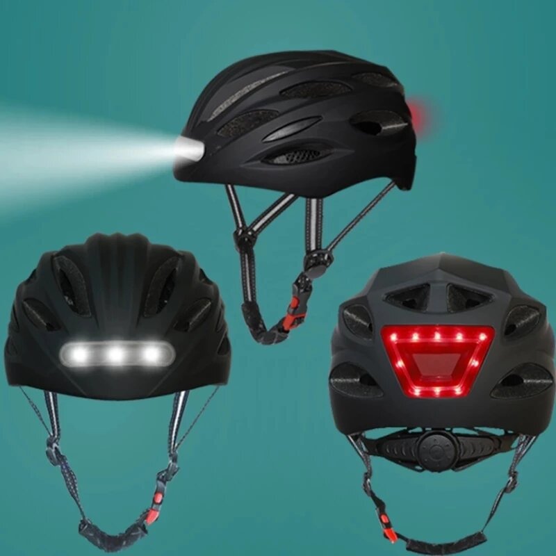 Fietshelm met LED-lamp en geïntegreerd LED-achterlicht, integraal gevormd, voor buitensport, fietsen en motorrijden.