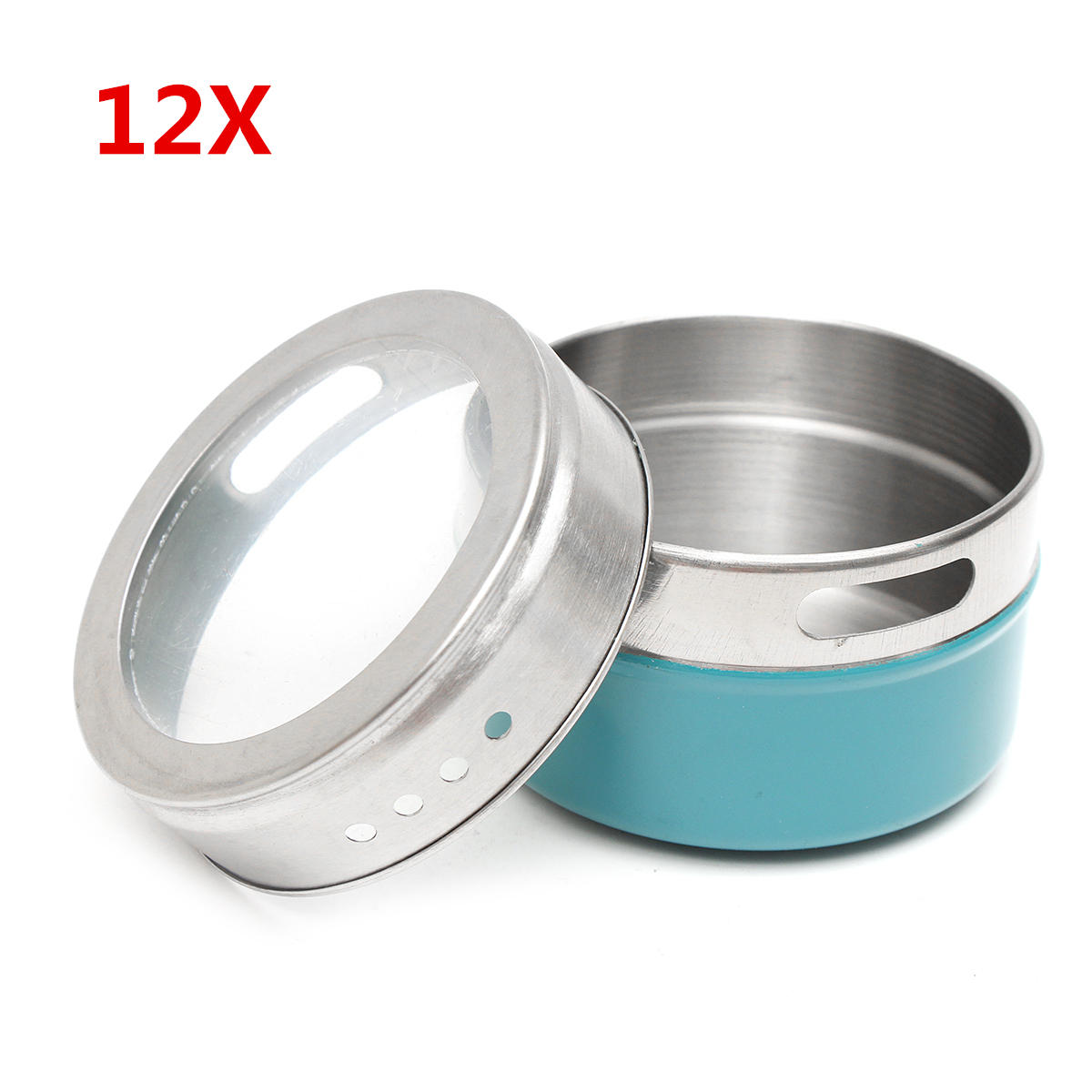 12pcs Magnetic Spice Tins Stainless Steel Storage Container Jars Clear Lid 