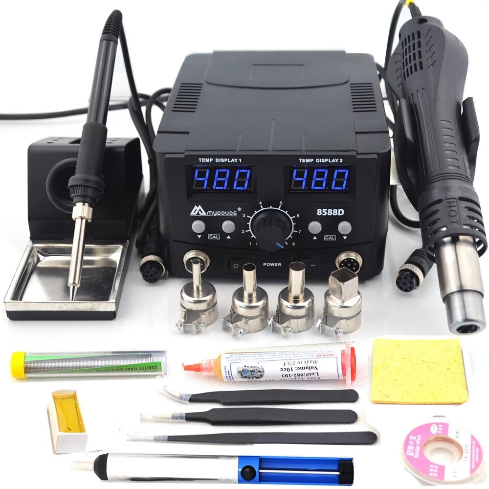 

2 in 1 800W LED Digital Soldering Station Hot Air Heater Rework Station Electric Soldering Iron for Phone PCB IC SMD BGA