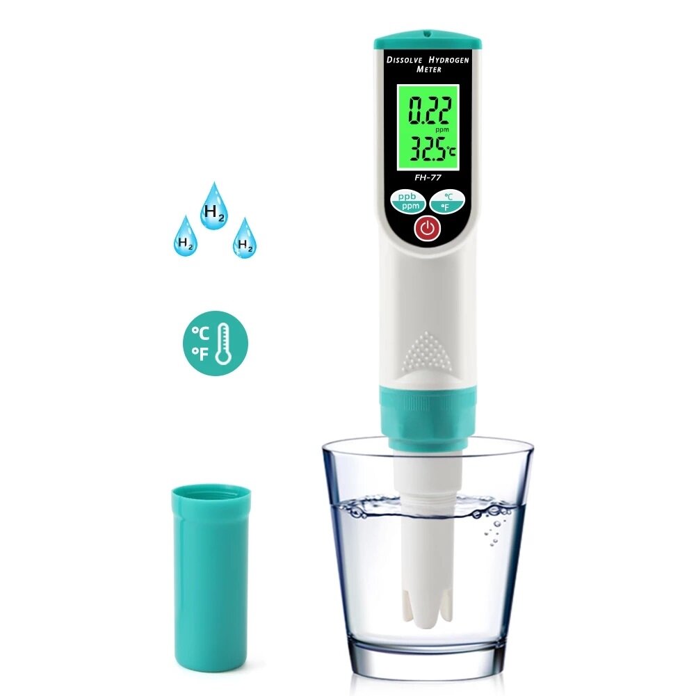 FH-77 Digital Dissolve Hydrogen Meter 0-1999 Ppb/0-1.99 Ppm ATC Hydrogen Ion Water Quality Tester for Drinking Water
