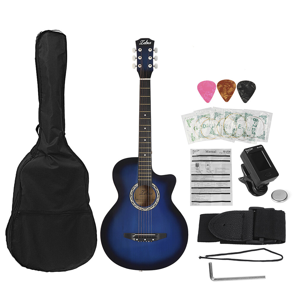 Zebra 38 Inch Classical Guitar Kit With 6 Strings Gig bag Tuner Picks Strap for Beginners Adults Kid