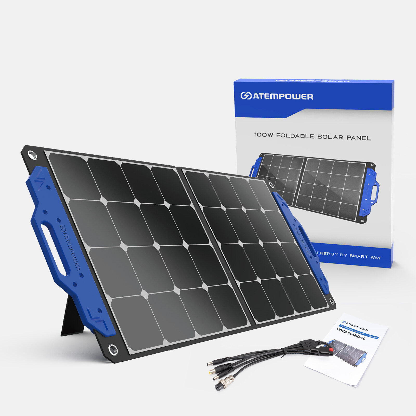 [US Direct] ATEM POWER AP-SPSP-UFA 100 W Tragbares Solarpanel Monokristalline Solarzellen Faltbar Koffer Solarladegerät Kompatibel mit Generatoren Kraftwerk Für Wohnmobil-Outdoor-Camping