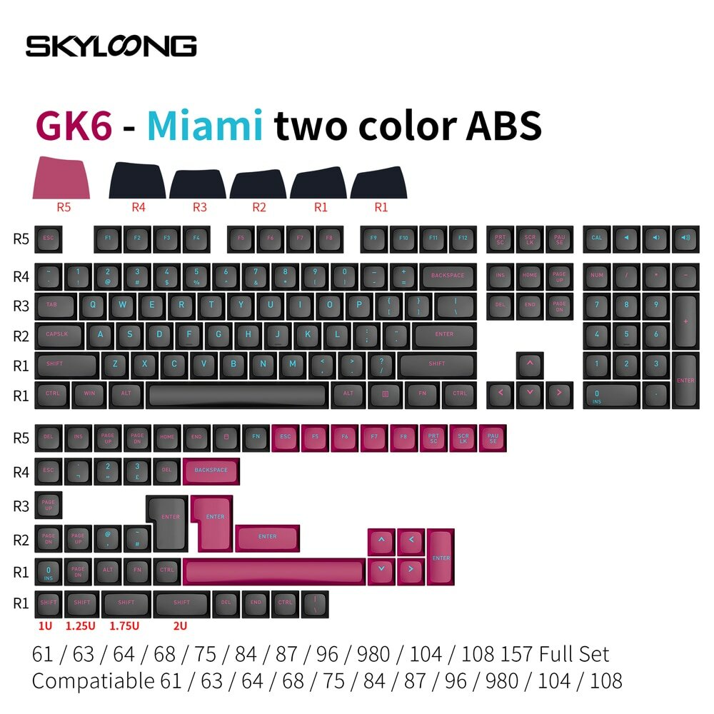 

SKYLOONG GK6 ABS Miamii Two-color ABS Keycaps Set Profile Compatible For DIY Custom 61/63/64/68/75/84/87/96/980/104/108