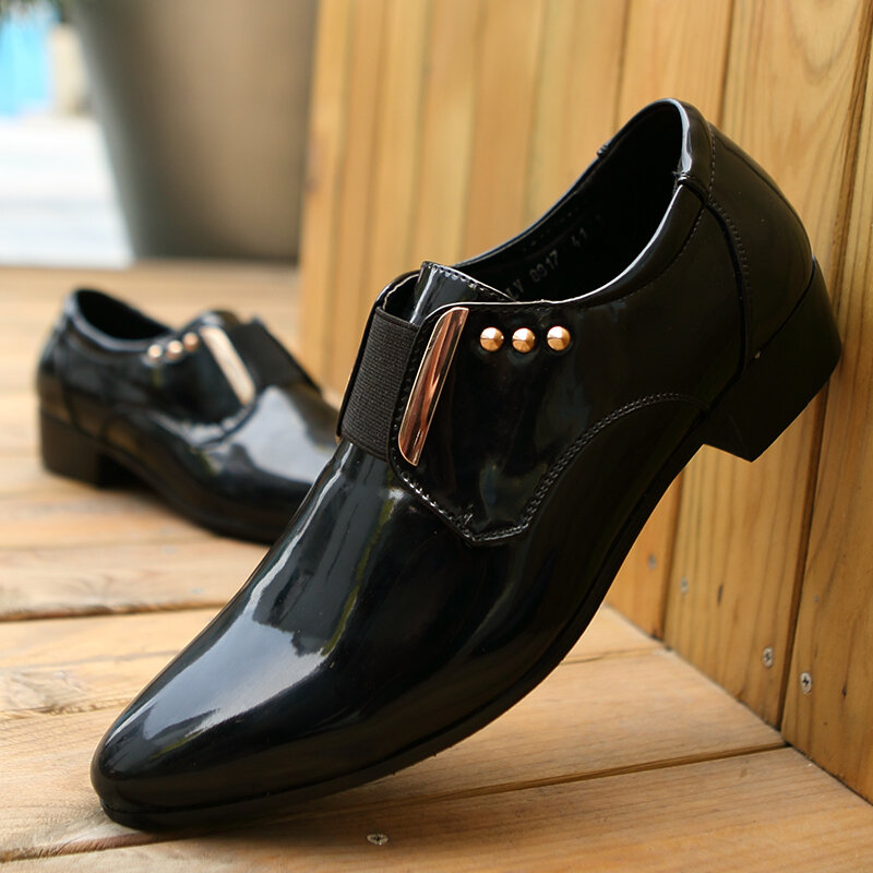 56% OFF on Men Patent Leather Glossy Pointed Toe Slip-on Dress Shoes