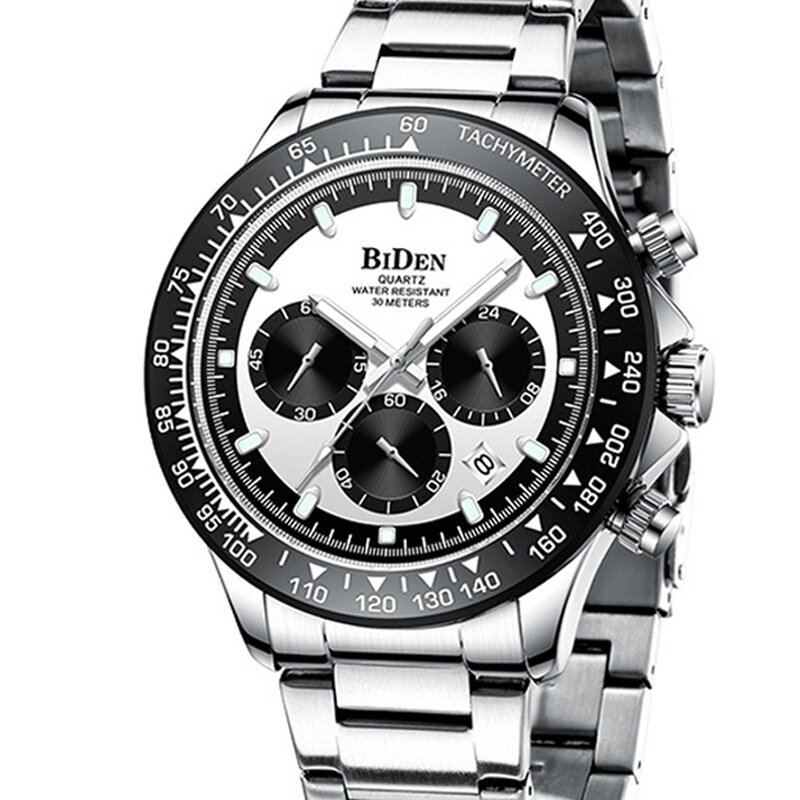 BIDEN BD0335 Business Style Full Steel Band Men Wrist Watch Calendar Luminous Display Quartz Watch