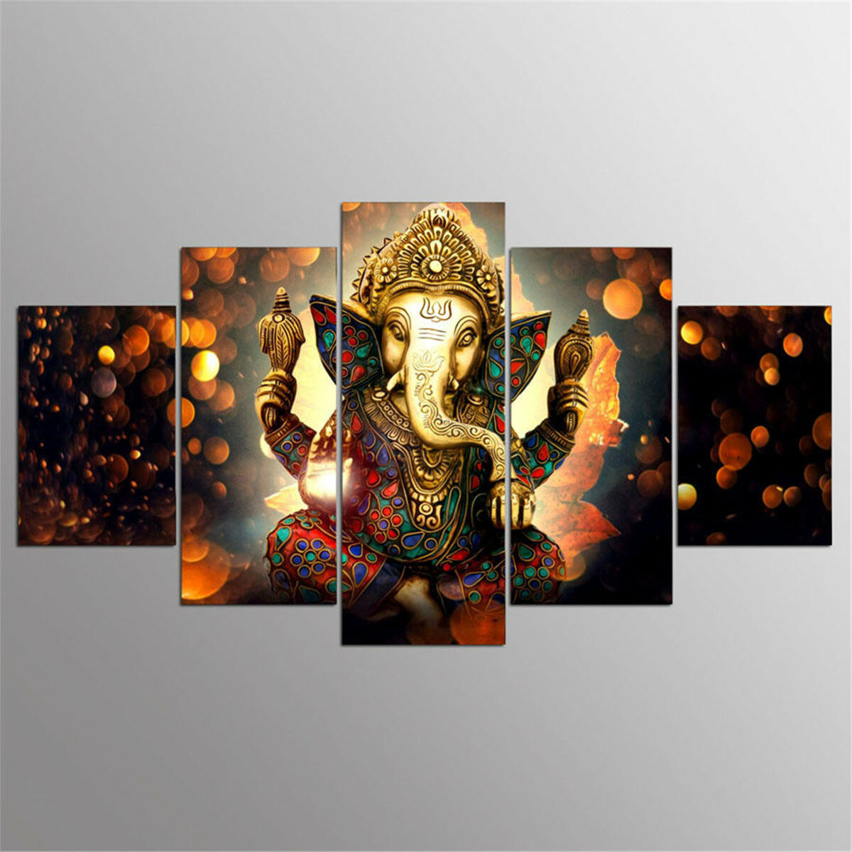 5 Pcs Canvas Ganesha Painting Indian Style Framed/Frameless Poster Printing Wall Art Decor Picture f