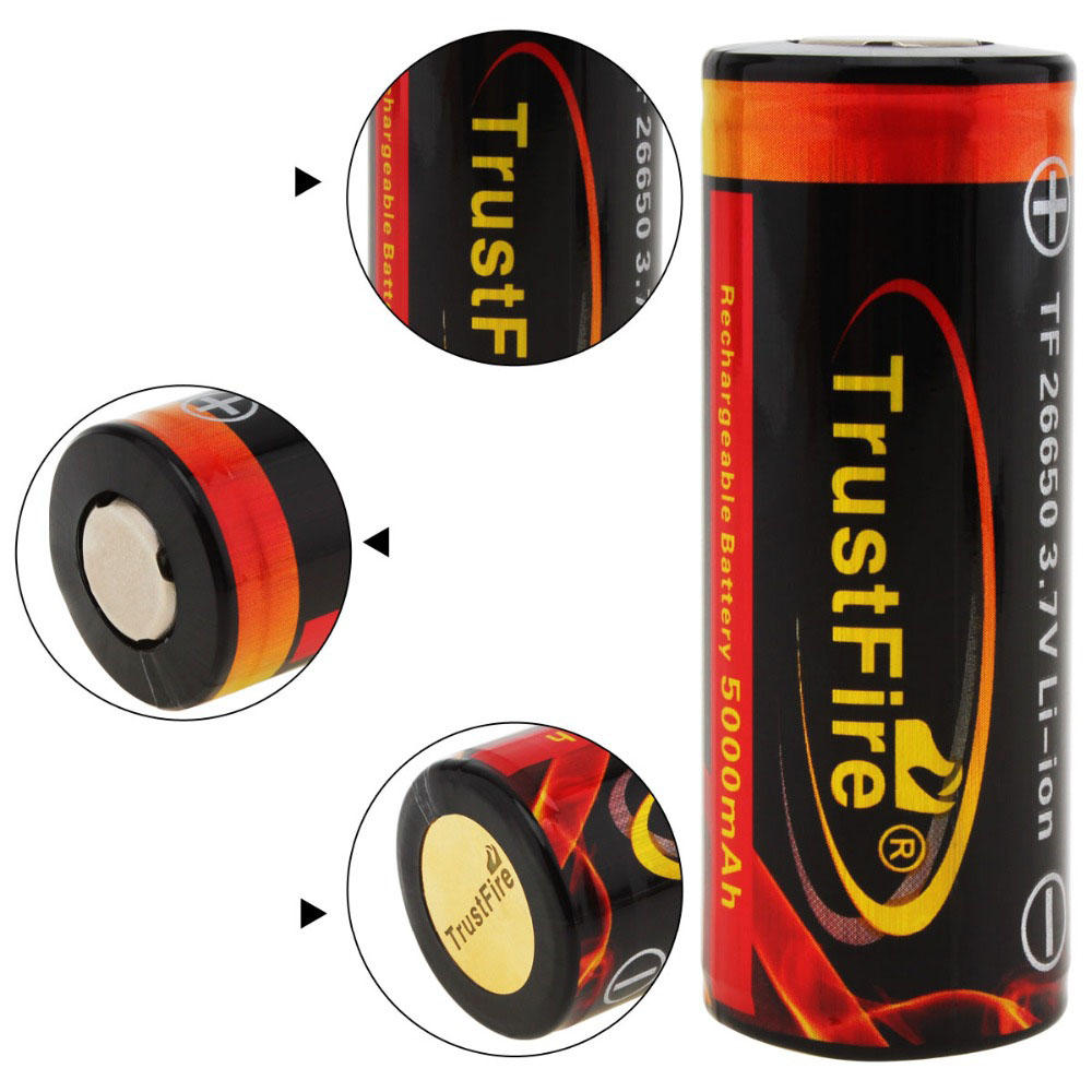 

1Pc TrustFire 3.7V 26650 High Capacity 5000mAh Li-ion Rechargeable Battery With Protected PCB for LED Flashlights Headla