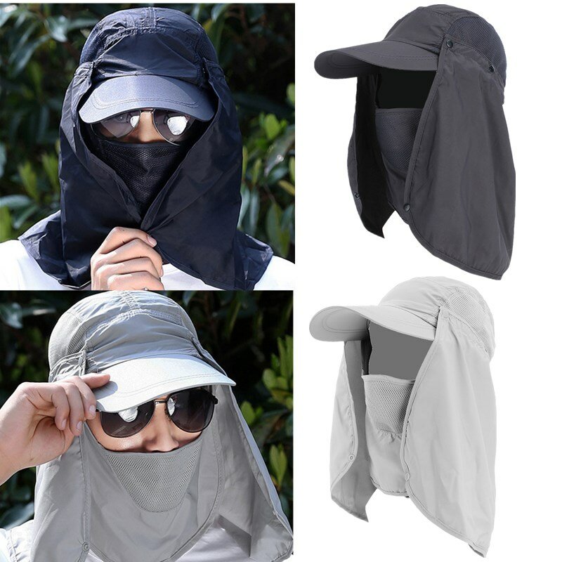 Mens Quick Dry Neck Cover Sun Fishing Hat Ear Flap Bucket Outdoor UV Protection Cap