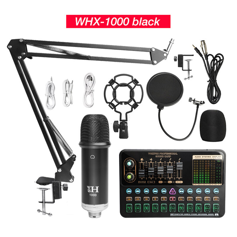 WXH1000 Microfoon V10XPRO Professionele Geluidskaart Opname Condensatormicrofoonkit met Shock Mount