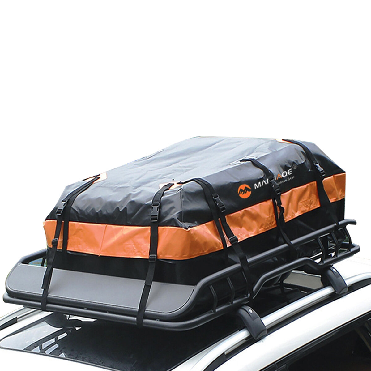 حقيبة سقف السيارة MARJAQE 450L للأمتعة مقاومة للماء والرطوبة ومزودة بـ 10 أشرطة معززة مناسبة لجميع المركبات.