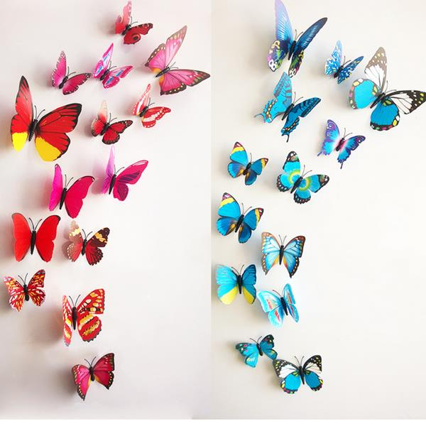 12st 3D Stereoscopic Butterfly Wall Sticker Vardagsrum Dekoration Dekaler DIY Väggmålning Väggkonst
