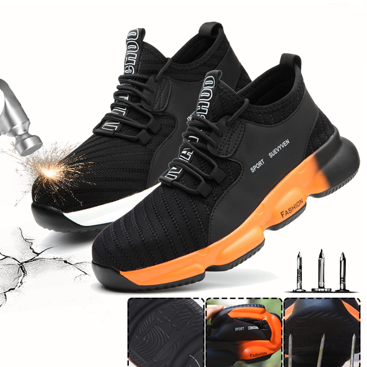 Защитная рабочая обувь унисекс, кроссовки для бега с летающим плетением и стальным носком, для кемпинга, альпинизма, ходьбы, бега