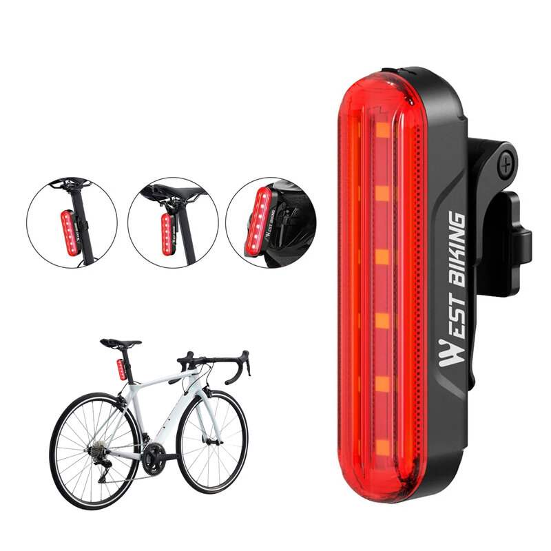 

WEST BIKING Smart Brake Sensor Bike Taillight 450mAh Battery 3 Light Modes Type-C Rechargeable Waterproof Wear-resistant