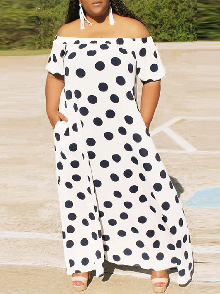 Off Shoulder Polka Dot Pocket Summer Dress For Women