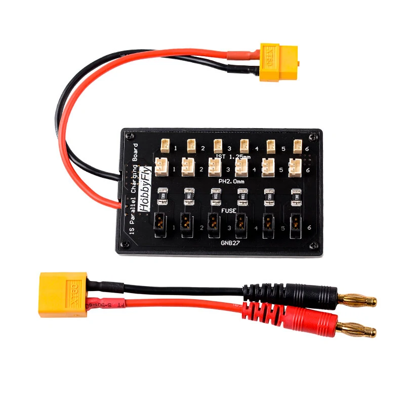 Hobbyfly gnb27 jst-ph 2.0 connector 1s lipo battery balance parallel 6 channel charging board