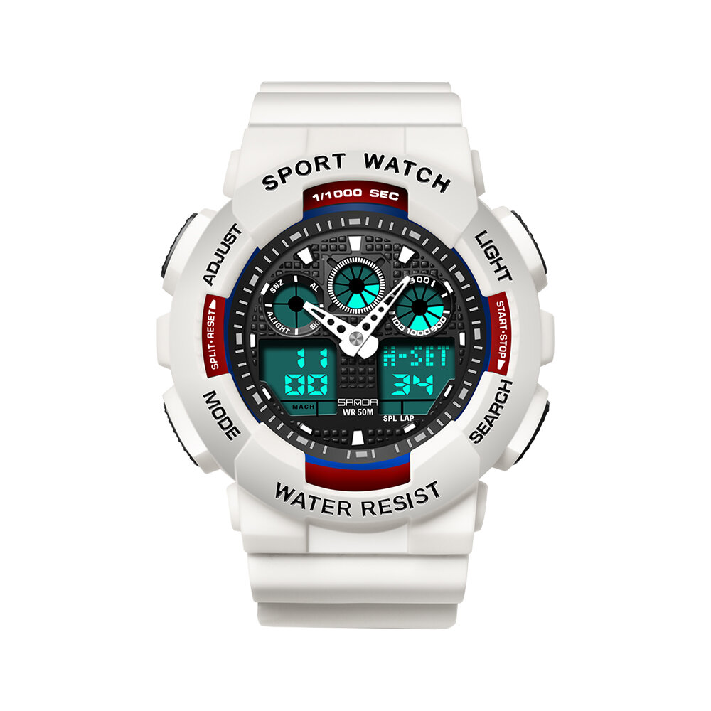 

SANDA 3017 Fashion Fresh Luminous Display Stopwatch Countdown Waterproof Men Sport Watch Dual Display Digital Watch