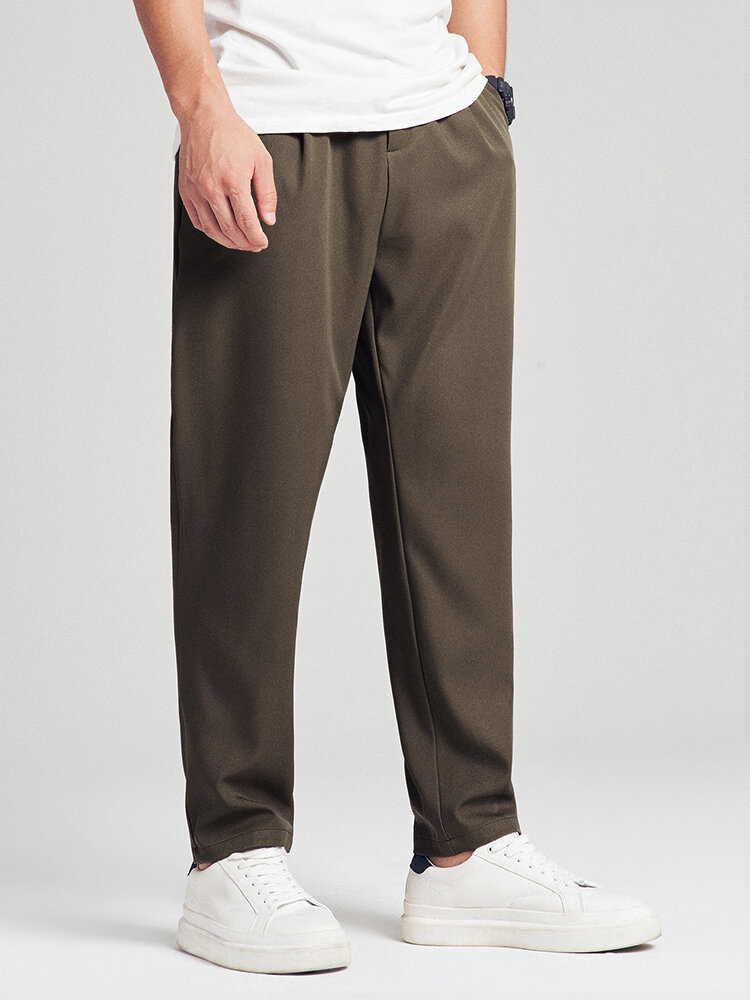 Heren Effen Kleur Knoopdetail Rits Fly Daily Trousers