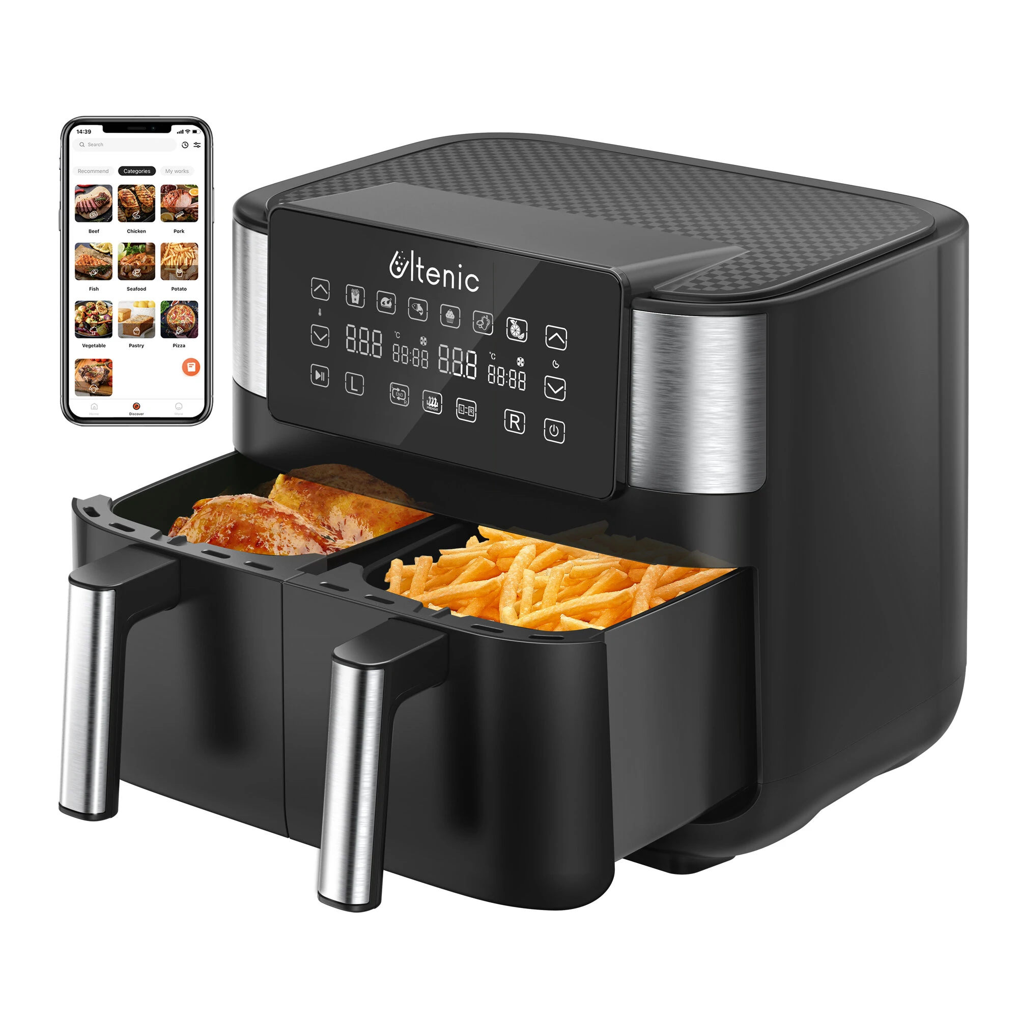 Ultenic K20 Dual Zone Air Fryer Online Recipes 8L Large Capacity Sync Finish Function