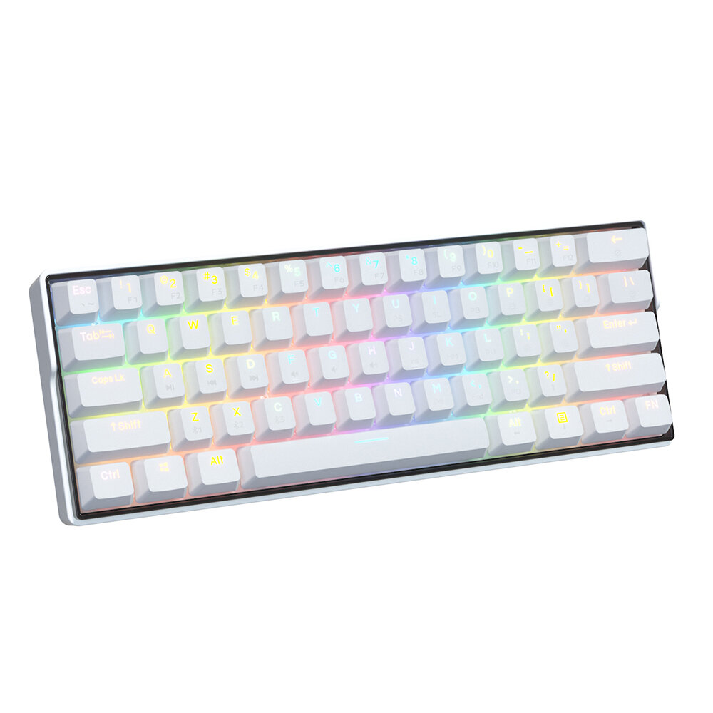 KEMOVE SnowFox 61 Keys 60% NKRO bluetooth 5.1 Type－C Dual Mode PBT Keycap Gateron Optical Switch Hotswappable Switches RGB Backlight Mechanical Gaming Keyboard with Full Keys Programmable － White Brown Switch