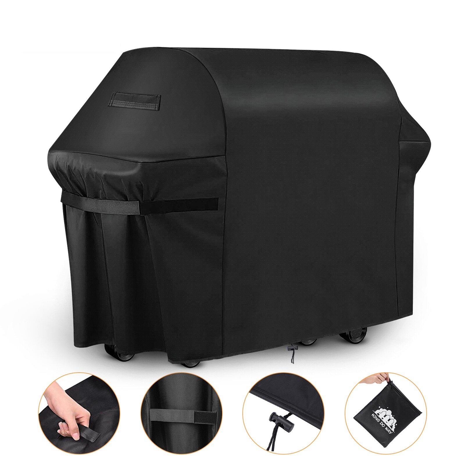 KING DO WAY 210D Oxford Black BBQ Cover Waterdicht Vervagingsweerstand UV-bescherming Grill Cover