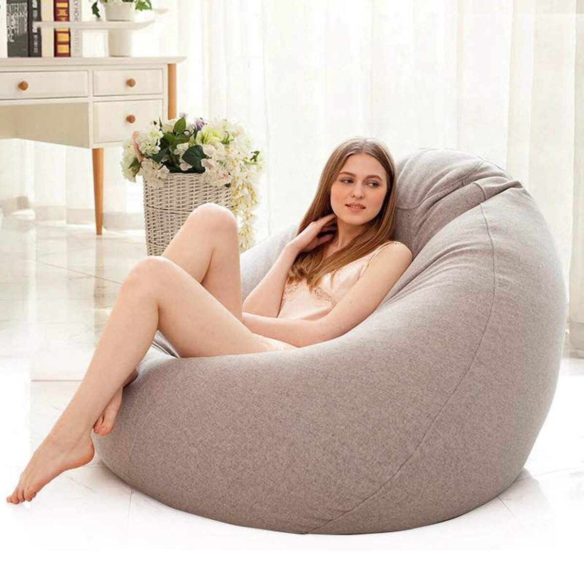 

Lazy Bean Sofas Cover Chairs Filler Linen Cloth Lounger Seat Bean Bag Pouf Puff Couch Tatami for Living Room