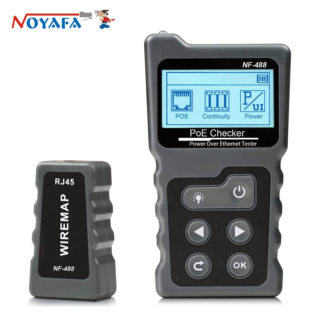 

NOYAFA NF-488 Network Cable Tester PoE Switch Online Test PoE Voltage Polarity Cable Tracker Loop Test Tool with LCD Dis