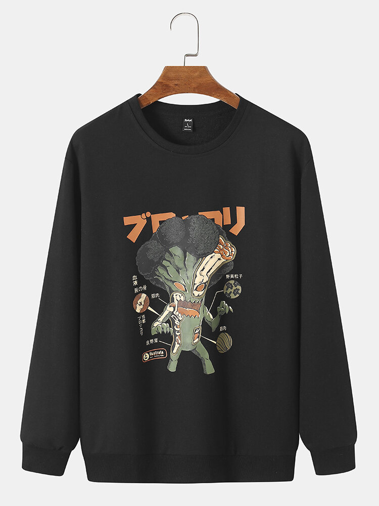 Mannen 100% katoen Cartoon Japanse trui met ronde hals Casual pullover sweatshirt
