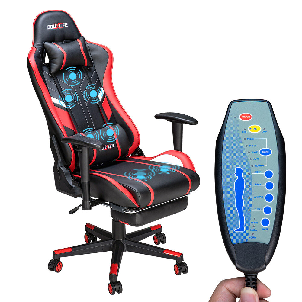 Douxlife® GC-RC03 Gaming Chair Massage Ergonomic High Back Design Lumbar Relax New Customized PU Massage Computer Office