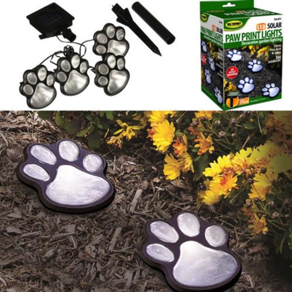 Solar Powered Pure White 4 Dog Animal Paw Print Outdoor LED Fairy String Lightsfor Garden
