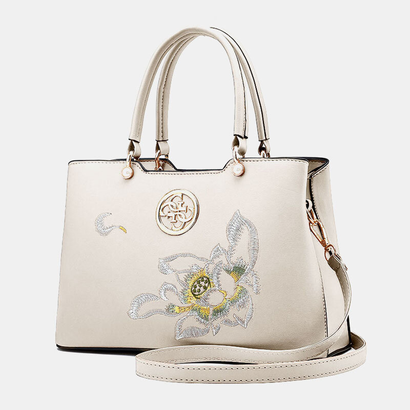 Women Vintage Chinese Style Gardenia Flower Embroidered Handbag Large Capacity Multi-pocket Multi-Ca