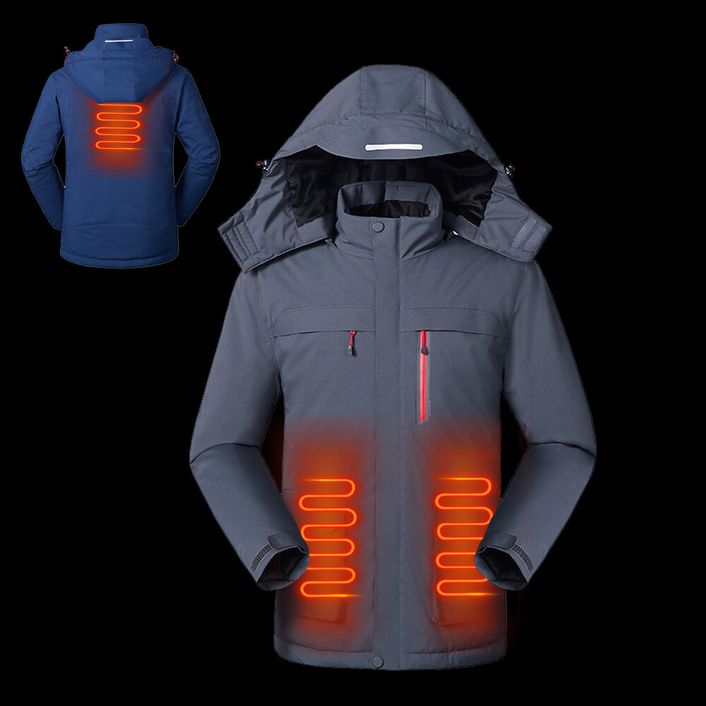 Ich habe eine elektrische Jacke für Männer von TENGoo mit 3 Heizzonen auf dem Rücken und Bauch, 3 USB-Lademodi, reflektierender Thermobekleidung für den Winter.