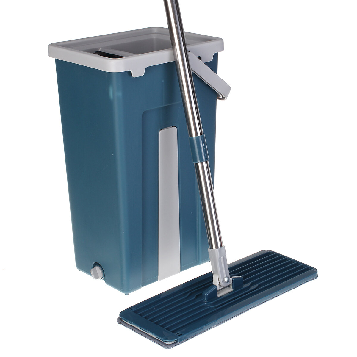 

Flat Squeeze Mop Hand Free Wringing Stainless Steel Mop Self Wet Dry Cleaning Mop with 2 Microfiber Pad Blue Bucket Set